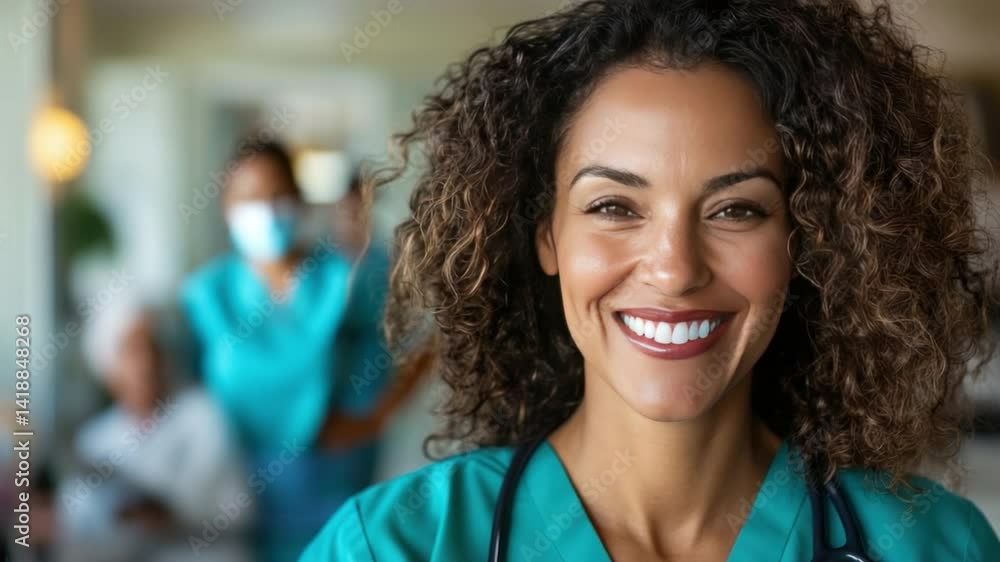 A warm smile and friendly face embodying compassion and care in a professional setting, with a focus on the nurse's friendly demeanor. A warm smile and friendly face embodying compassion and care in a professional setting, with a focus on the nurse's friendly demeanor.