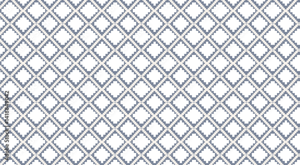 Fototapeta premium Geometric pixel pattern creating diagonal lines and rhombuses with minimal color palette, suitable for backgrounds and textile design