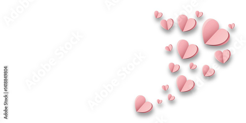 pink paper hearts isolated on transparent background. Valentine's day.