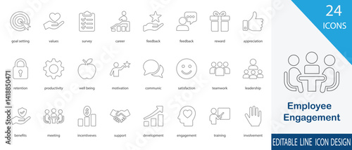 Employee Engagement thin line Team Motivation and Workplace Productivity Concept