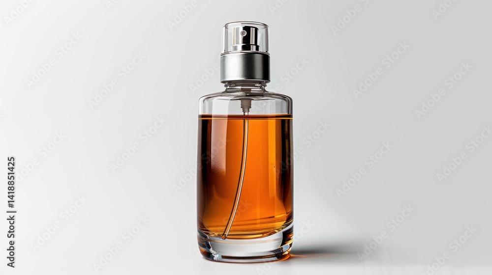 Clear glass spray bottle, amber liquid Clear glass spray bottle, amber liquid
