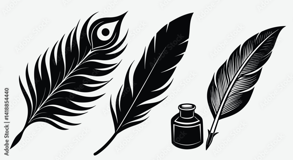Obraz premium Feather icon vector, sign, symbol, logo, illustration, editable stroke, flat design style isolated on white linear