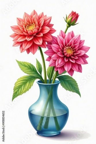 Wallpaper Mural Intricately painted watercolor dahlia flowers in a vase , dahlia, winter Torontodigital.ca