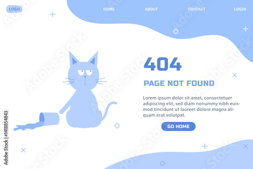 Flat illustration of 404 error page with funny cat concept of lost internet connection modern web page template not found minimal style user interface design vector banner