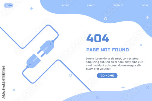 404 error page flat illustration with cable and socket disconnected warning lost internet connection concept modern web page not found template user interface design minimal style banner vector