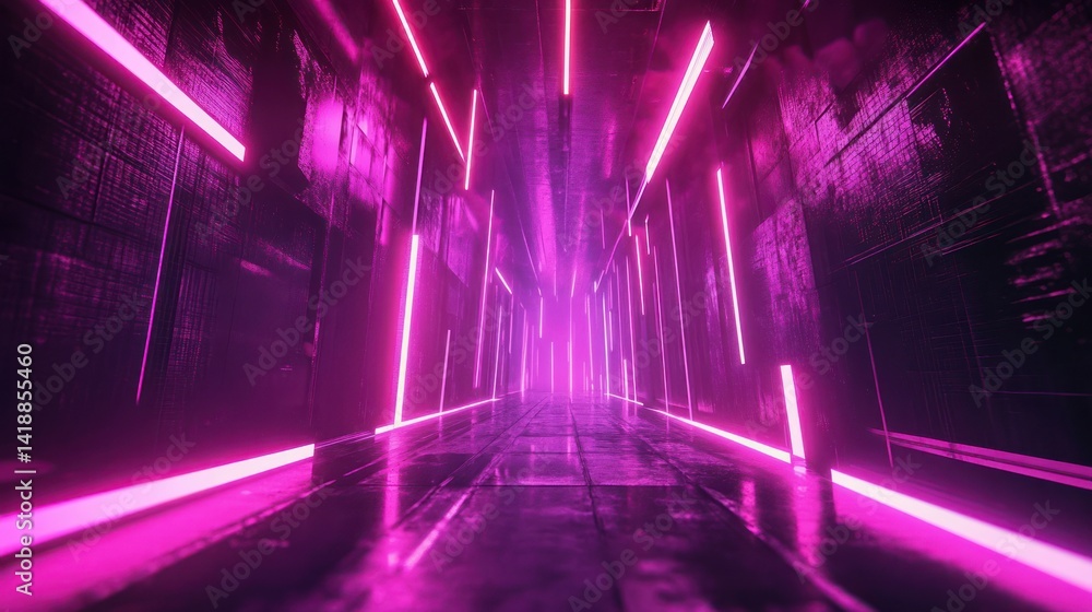 Neon Glowing Purple Corridor, Futuristic Cyberpunk Tunnel, Digital Art, Sci-Fi Neon Glowing Purple Corridor, Futuristic Cyberpunk Tunnel, Digital Art, Sci-Fi