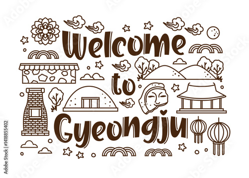 Welcome to Gyeongju with doodle background