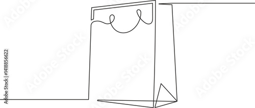 Paper bag in continuous line art drawing style. Shopping bag minimalist black linear sketch isolated on white background. Vector illustration