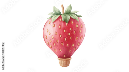 digital illustration depicts a uniquely shaped hot air balloon strawberry. The strawberry has a smooth surface, gradient fill, and tonal changes, suggesting
