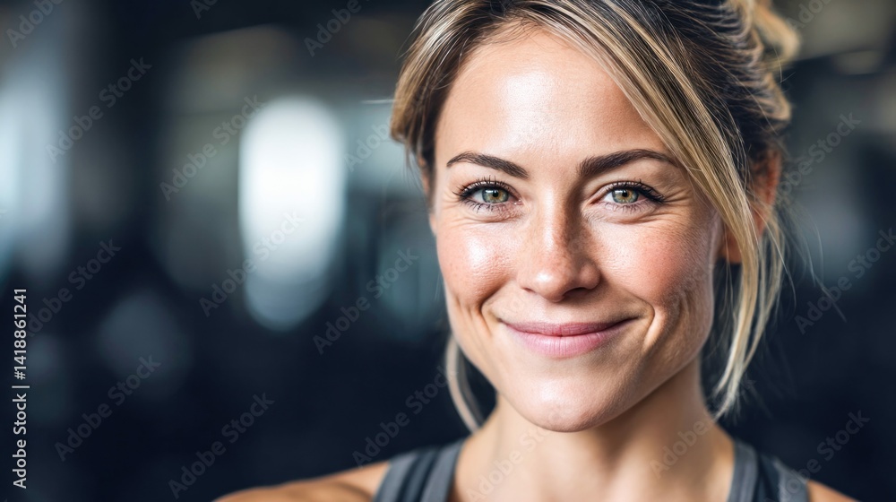 A beautiful, smiling woman with green eyes looks directly at the camera with a warm, genuine expression.