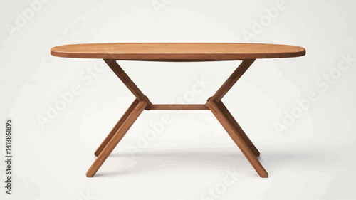 Front view of this mid-century modern oval coffee table. The top is light brown, probably oak or maple, and the oval top is smooth with fine wood grain.