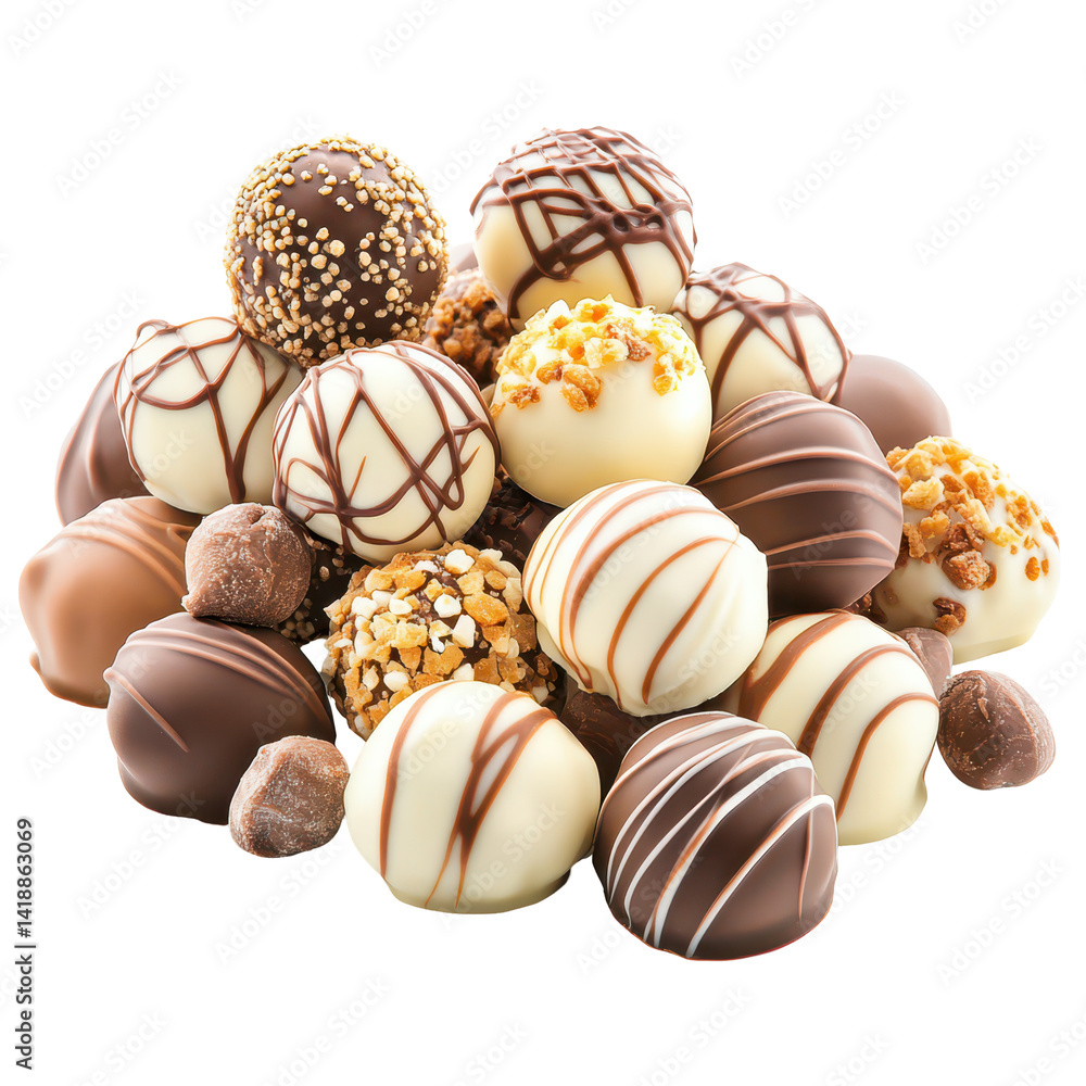 Chocolate Paradise: A delicious assortment of handcrafted chocolates and truffles, showcasing exquisite patterns and a variety of textures. A treat for the eyes and a delight for the palate. Chocolate Paradise: A delicious assortment of handcrafted chocolates and truffles, showcasing exquisite patterns and a variety of textures. A treat for the eyes and a delight for the palate.