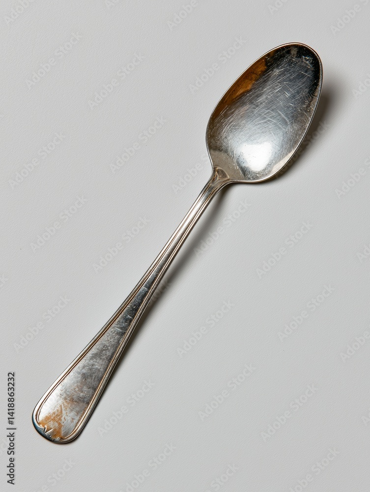 Silver Spoon Studio Shot, Utensil for Food Service, Culinary Tool Close-Up Silver Spoon Studio Shot, Utensil for Food Service, Culinary Tool Close-Up