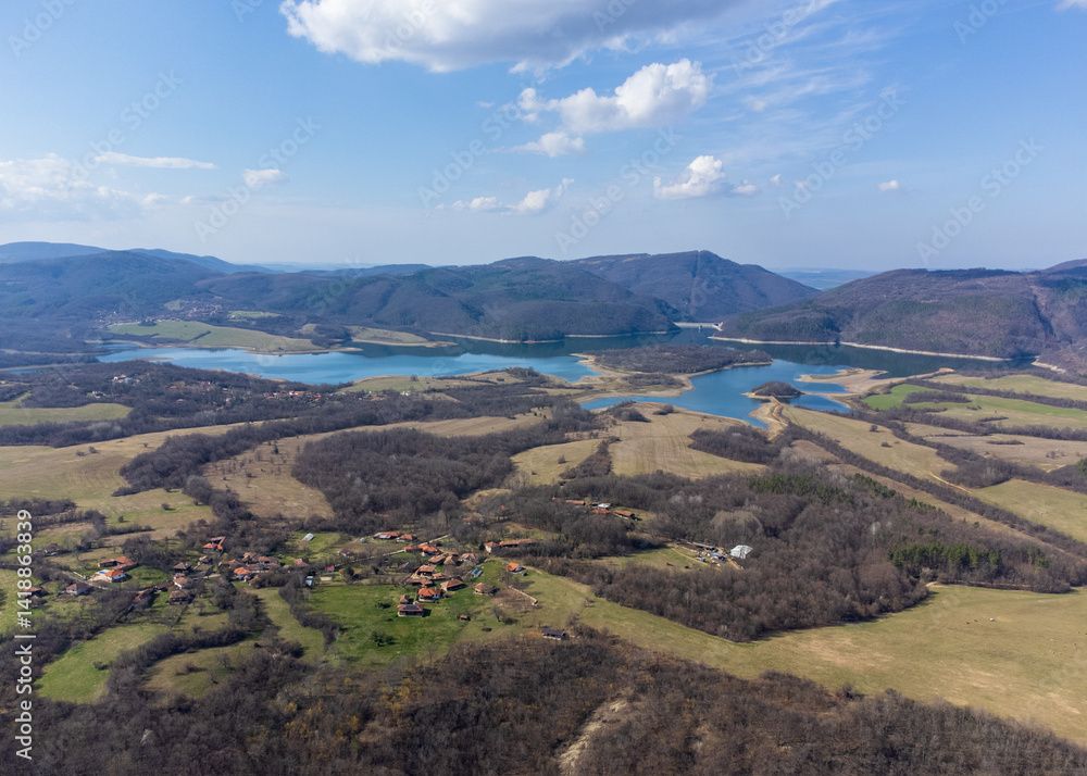 Fototapeta premium landscape with lake and mountains