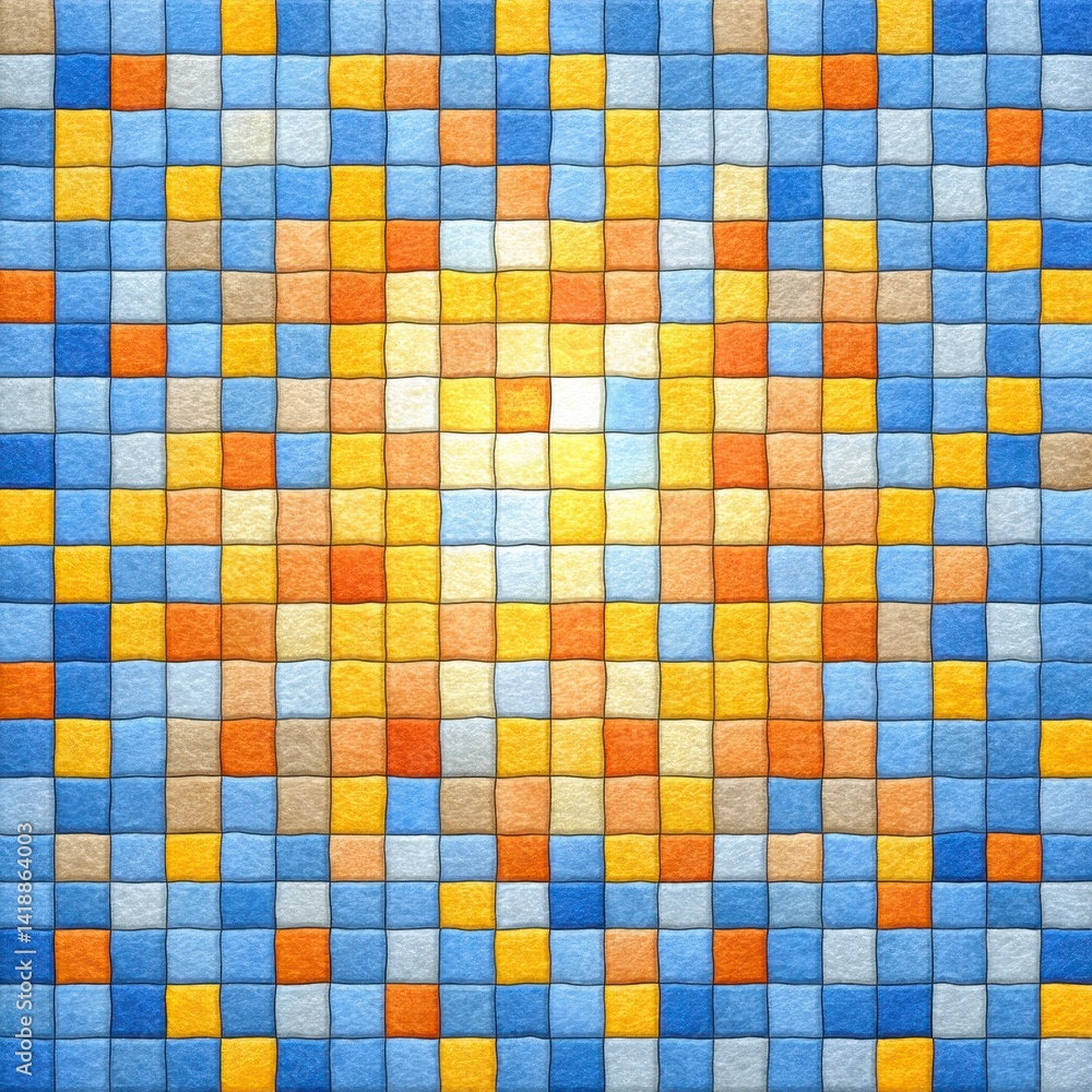 Fototapeta premium Abstract Mosaic Tile Pattern in Blue Orange and Yellow Hues