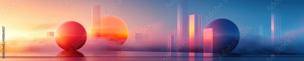 Fototapeta premium Modern minimal tri-fold brochure design template with pastel gradient geometric shapes professional layout clean corporate style typography branding vector