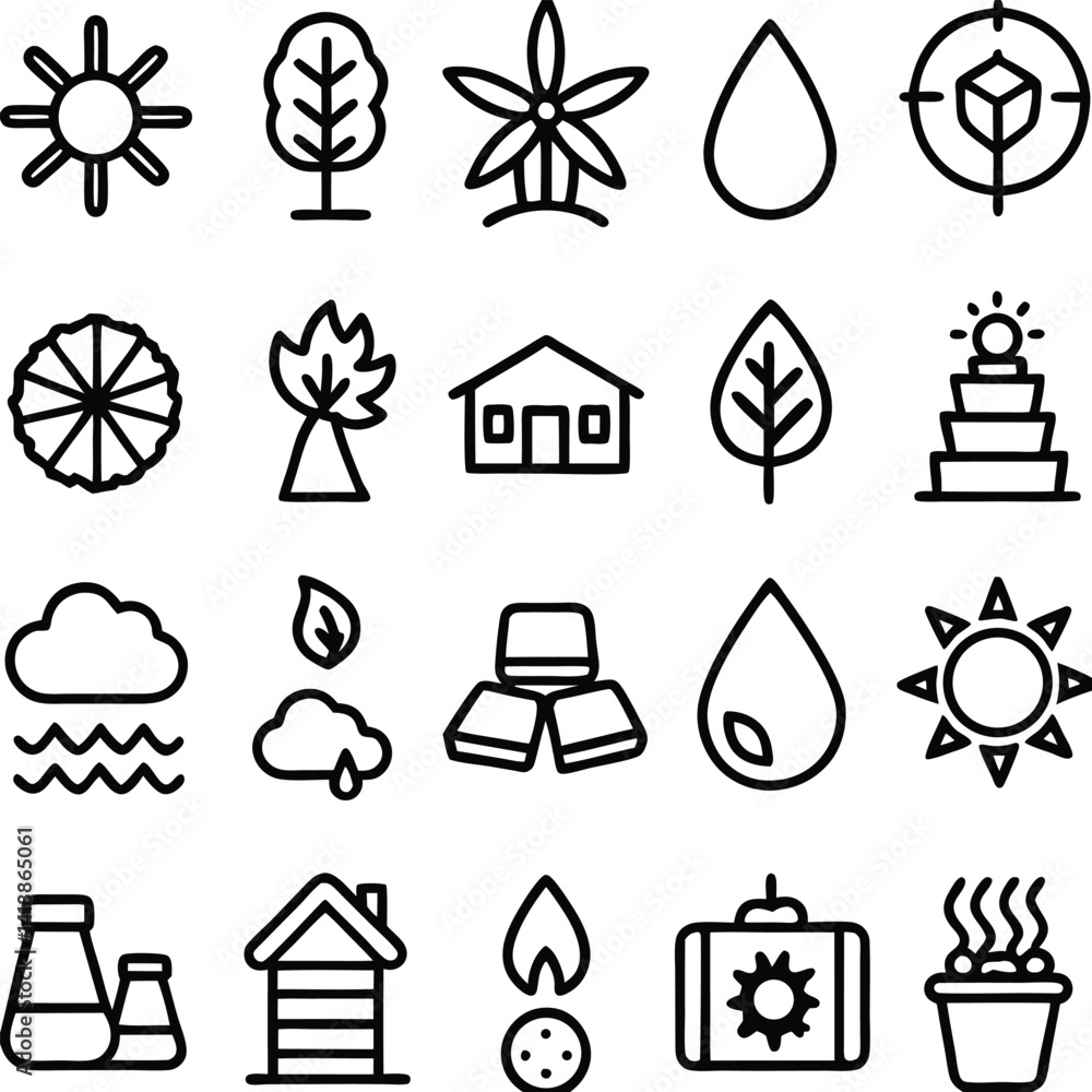 Naklejka premium Collection of Nature and Energy Related Icons