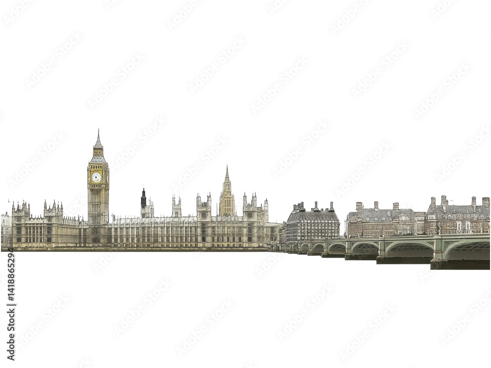 Obraz premium Majestic London Skyline: Houses of Parliament, Big Ben, and Westminster Bridge