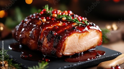 Festive roasted glazed pork tenderloin
