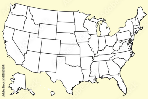 Blank U.S. Map Outline – Minimalist High-Resolution Illustration of All 50 States