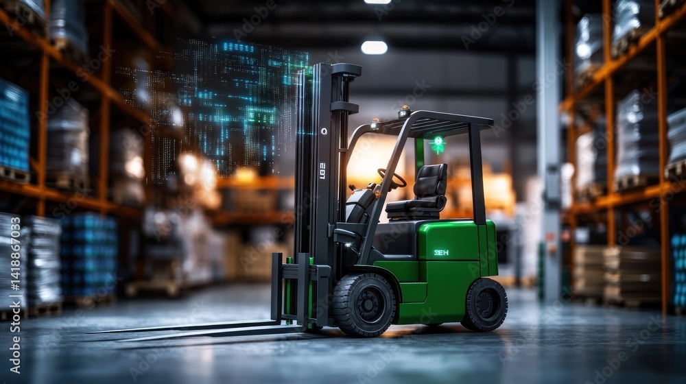 Automated forklift in warehouse with augmented reality Automated forklift in warehouse with augmented reality
