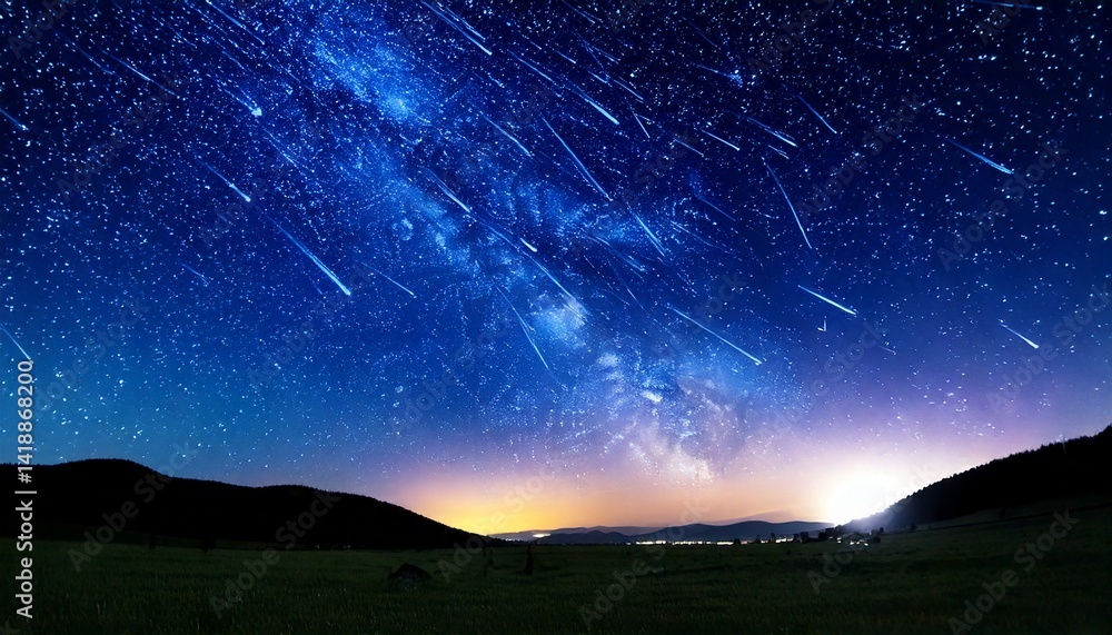 Fototapeta premium 3D Illustration of Starry Sky with Shooting Stars and Milky Way.