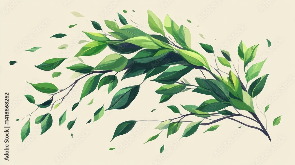 Green leaves flying on wind illustration Green leaves flying on wind illustration