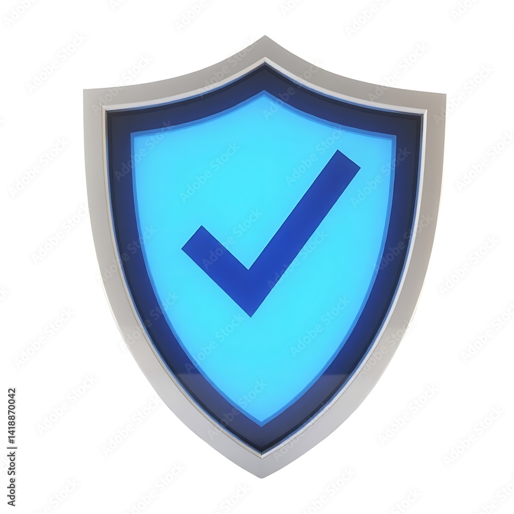 Secure shield blue checkmark white background 3D render Secure shield blue checkmark white background 3D render