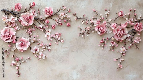 Wallpaper Mural Unique plastered wall featuring vibrant Japanese motifs. Torontodigital.ca