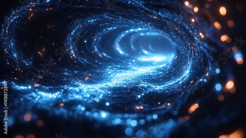 Fototapeta Naklejka Na Ścianę i Meble -  Black void with glowing blue digital nebula energy ring futuristic sci fi portal vortex space tunnel abstract cyberspace