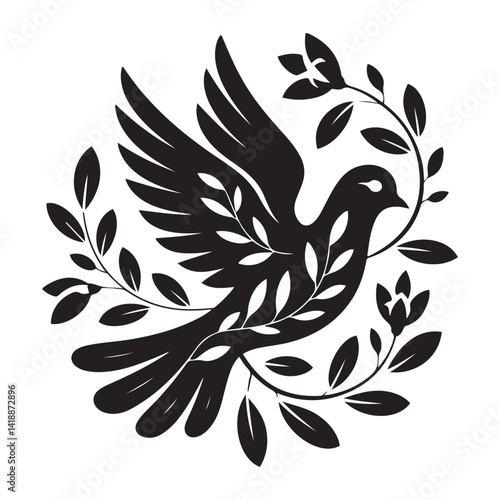 Elegant Vector Black silhouettes Bird and Floral Design. with white background