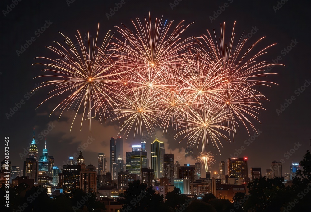 Fireworks illuminate the Philadelphia skyline during a summer celebration at night Fireworks illuminate the Philadelphia skyline during a summer celebration at night