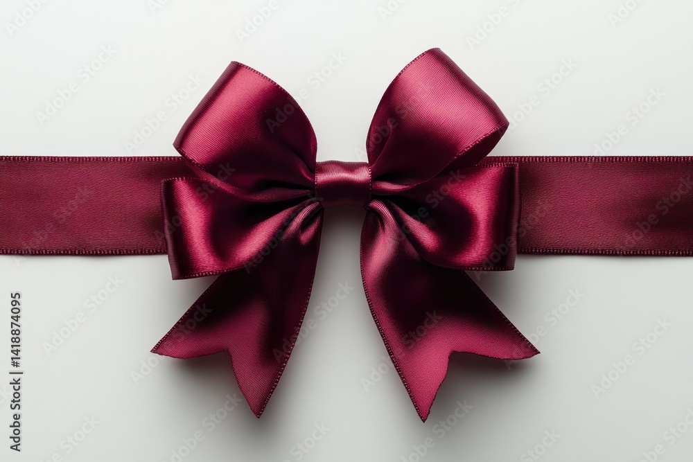 Fototapeta premium Red Satin Ribbon Bow on White Background