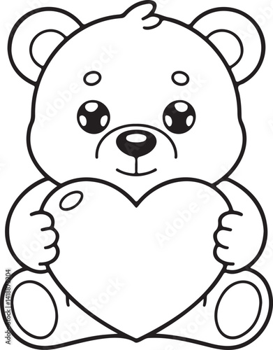 A cartoon bear illustration for vector graphics. The teddy bear holds a heart with both paws, and has wide eyes.