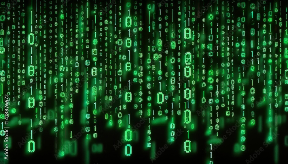 Binary code, colored numbers on black background Binary code, colored numbers on black background