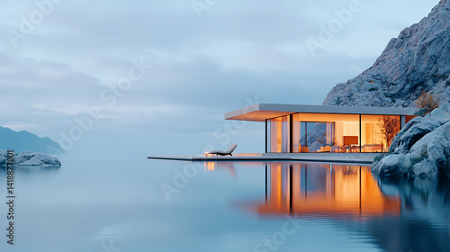 Stunning vacation villa on a serene lake modern architecture peaceful environment captivating viewpoint for ultimate relaxation