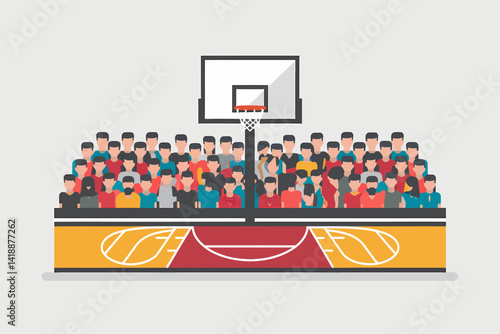 Basketball game spectators at court with hoop vector illustration