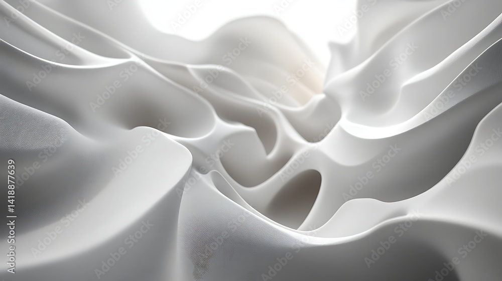 Obraz premium Abstract White Layered Waves, Abstract white layered waves creating a sense of fluidity and movement