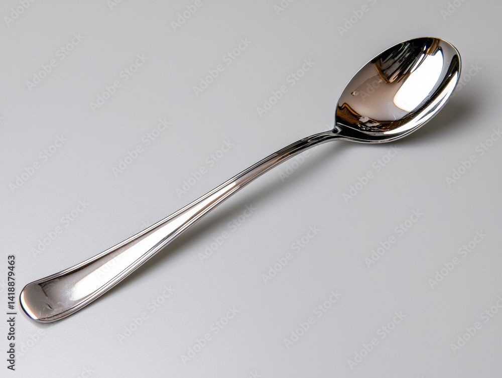 Elegant Silver Spoon Isolated on Gray Background, Tableware Product Shot Elegant Silver Spoon Isolated on Gray Background, Tableware Product Shot
