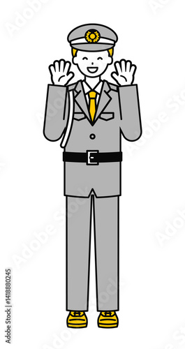 全身のポーズ_シンプルな警備員の男性09