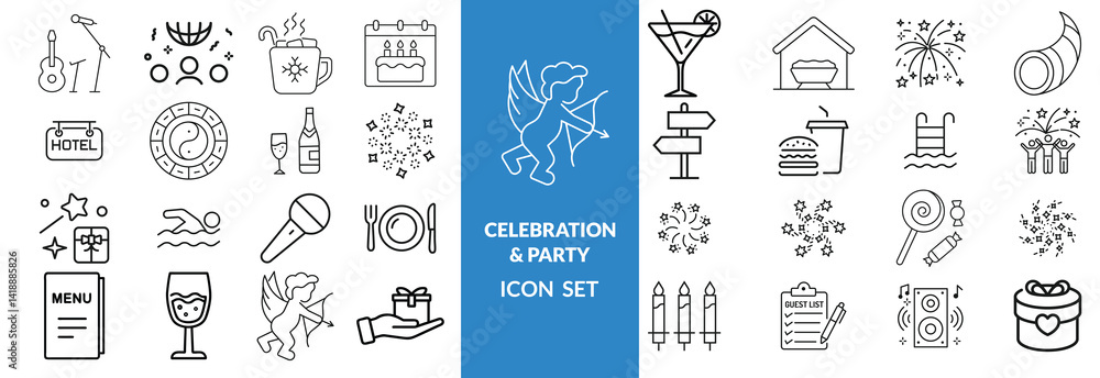 Naklejka premium celebration and party line editable icon set