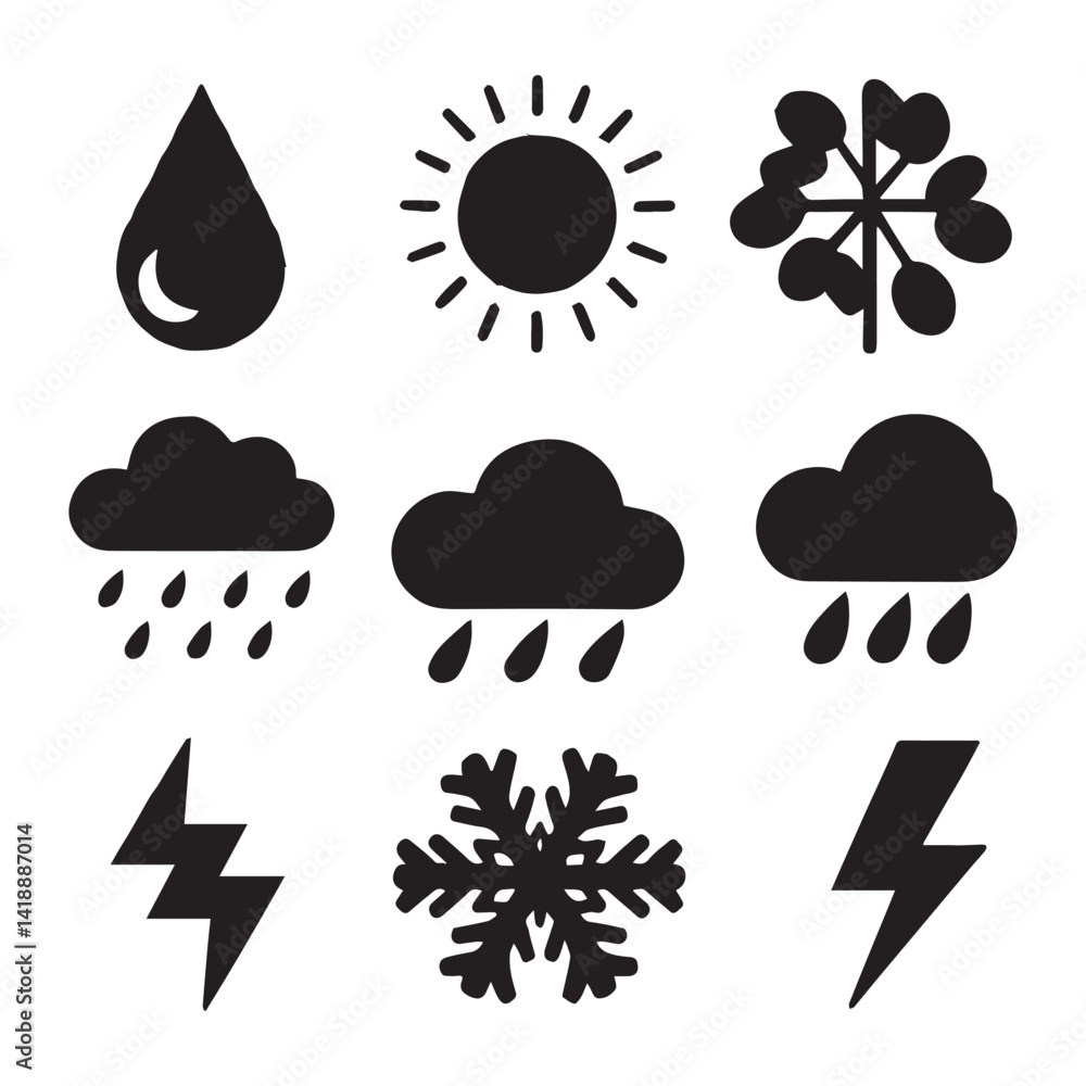 Coloured weather icons collection silhouette White Background. Coloured weather icons collection silhouette White Background.