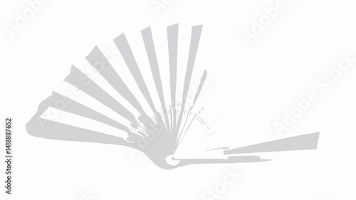 Close high angle studio shot of a brand new white paper fan, the fan fully closed showing a symmetrical radial pattern composed of thin, slightly textured paper sections that are cut from.