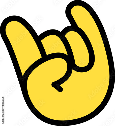 Hand Rock Sign, Rock and roll Heavy Metal Devil Horns Cute Cartoon Hand Logo Icons yellow color, Chubby finger emoji sticker sign symbol, editable stroke.	
