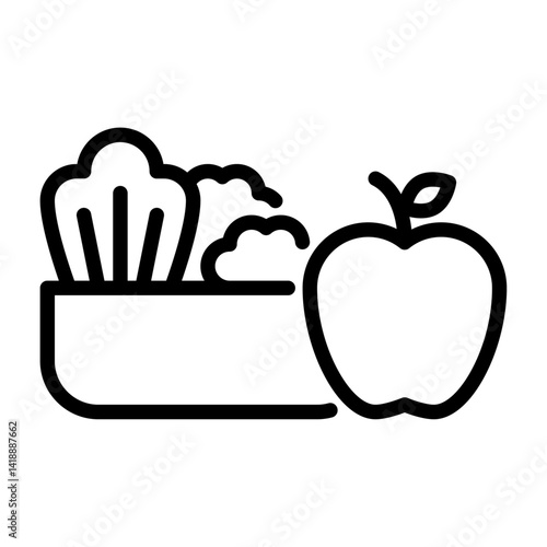 healthy food outline icon. apple and vegetable black line illustration.