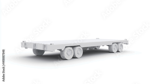 A low polygonal 3D rendering of a white freight trailer from behind (three quarters), the model is presented against a solid white background highlighting the trailer's shape, polygonal structure.