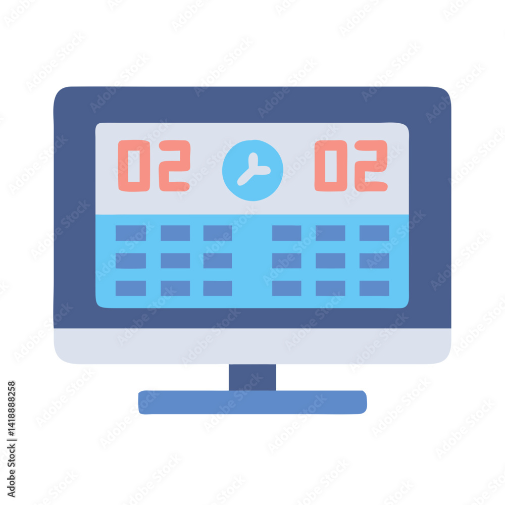 Computer Monitor with Date and Time Icon Vector Computer Monitor with Date and Time Icon Vector