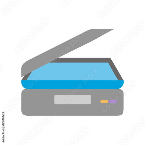 Open scanner flat vector illustration on black background