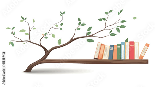 A digital illustration shows a stylized brown wooden frame that acts as tree branches, extending horizontally across the frame. The branches appear organic in texture and have subtle shadows.