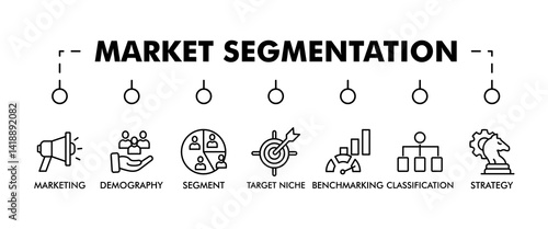 Market segmentation banner web icon vector illustration concept with icon of marketing, demography, segment, target niche, benchmarking, classification, strategy
